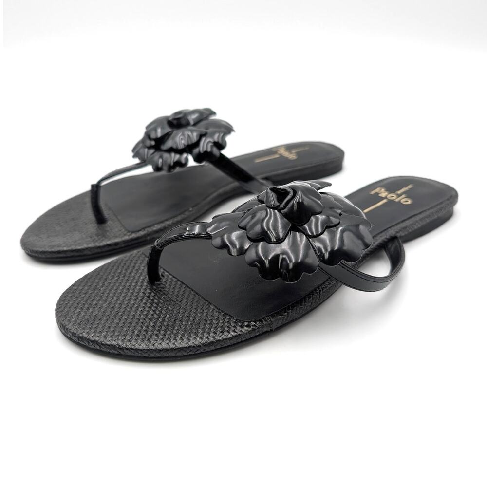 Linea Paolo Laurel Flower Sandals Open Toe Women's Black Size US7.5M EU38